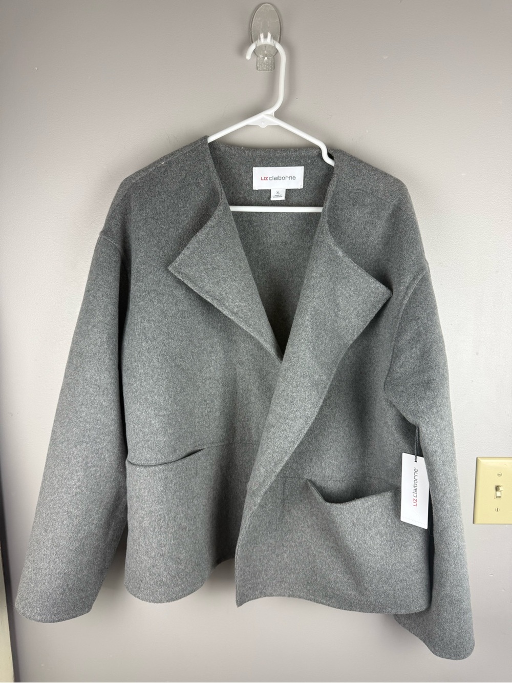 Liz Claiborne Womens Heather Grey Wool Blend Open Front Jacket New SZ XL Winter - Picture 2 of 9